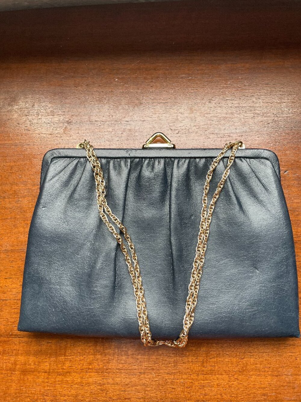 Vintage Mardane Black Frame Bag Gold Tone Chain Clasp Mirror Classic Purse